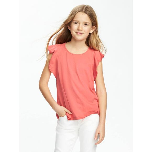 Old Navy Coral Orange Short Flutter Sleeve Blouse Youth Size XL 14 Regular - Picture 1 of 6